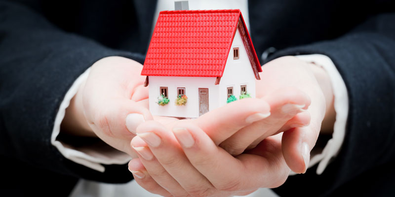 hands holding model home