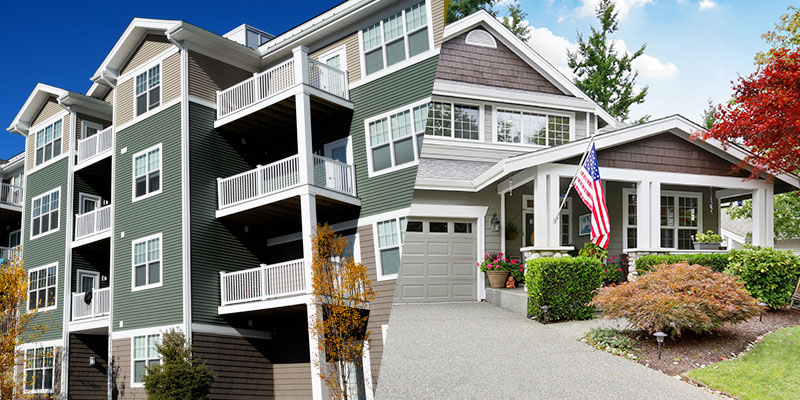 apartment building and front of residential home