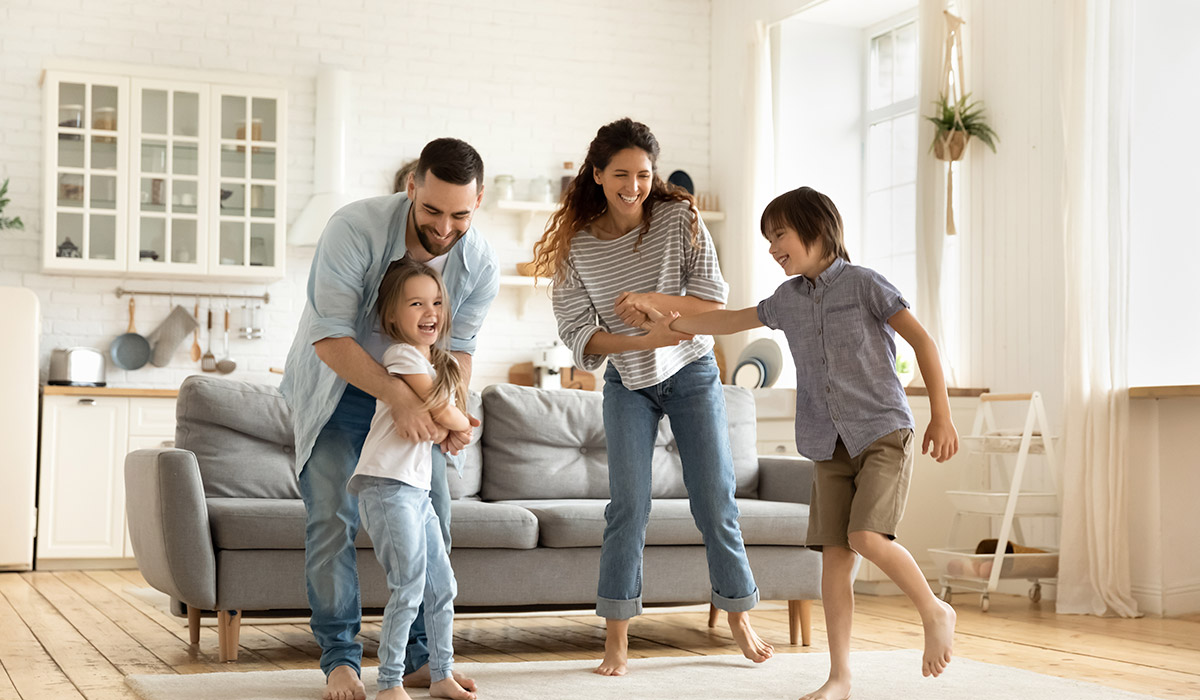 happy family in living room